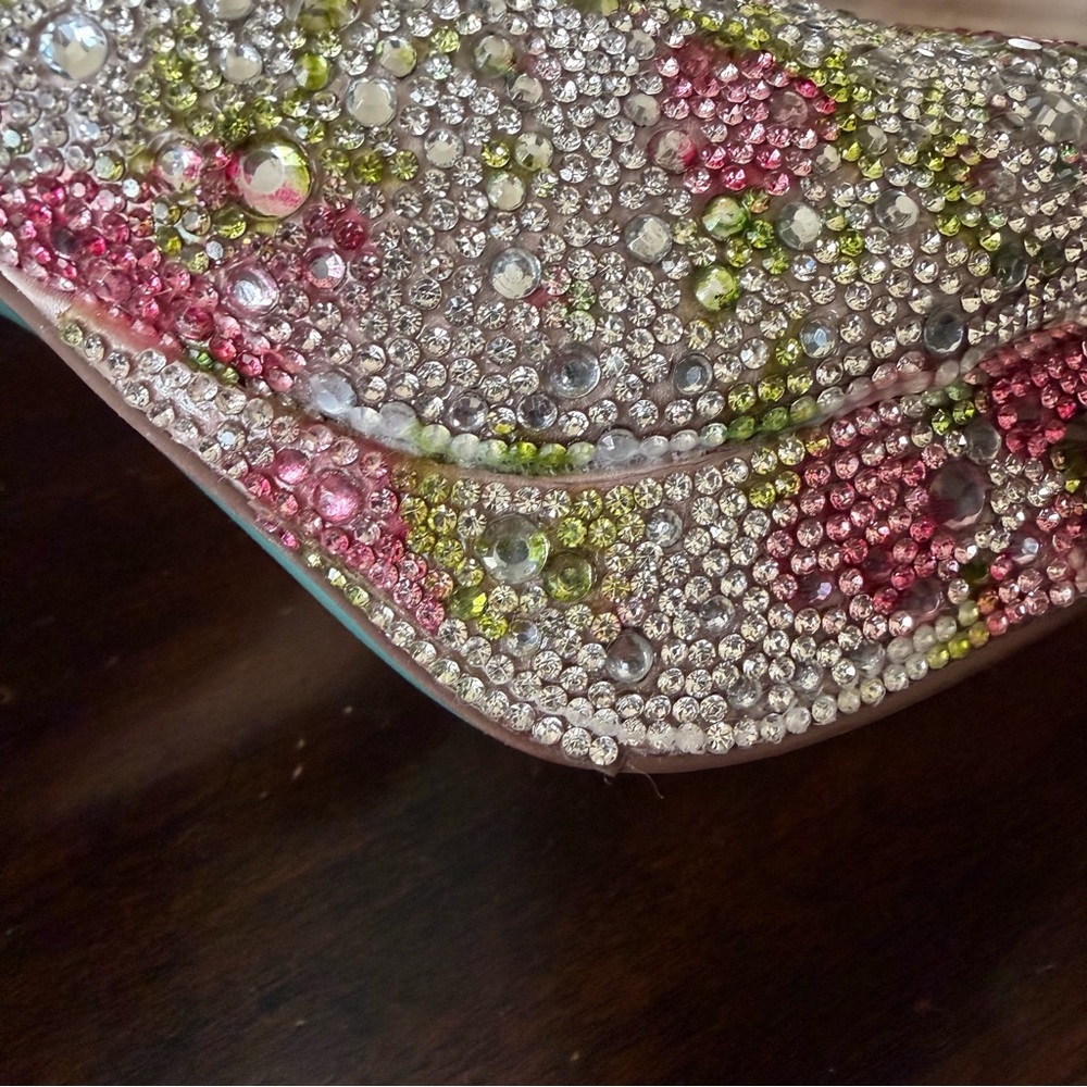 Betsey Johnson Della Pink Floral rhinestone Platform Boot with Teal Heel - Picture 8 of 16